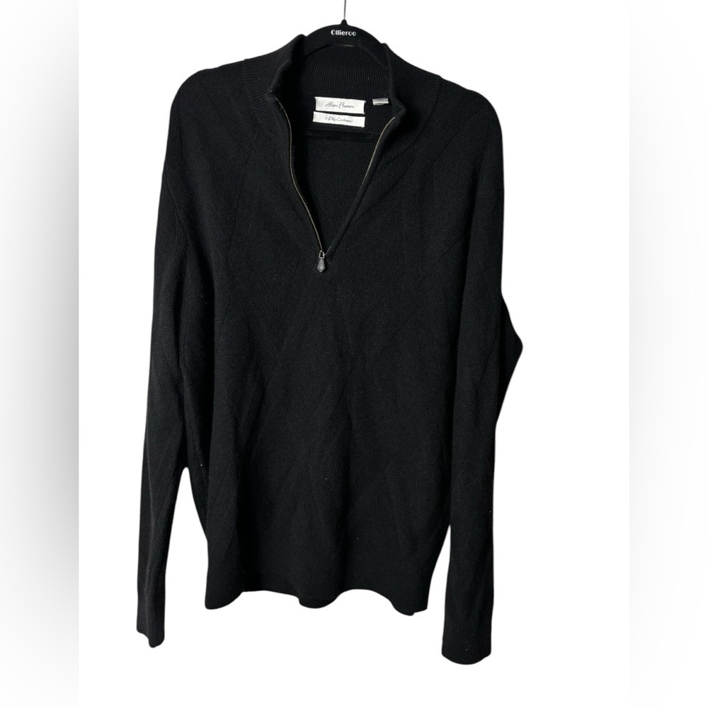 Men's 100% CASHMERE Quarter-Zip Pullover Sweater Alan Flusser Black Size XXL